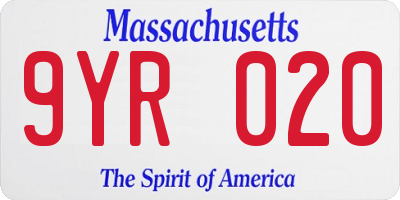 MA license plate 9YR020