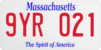 MA license plate 9YR021