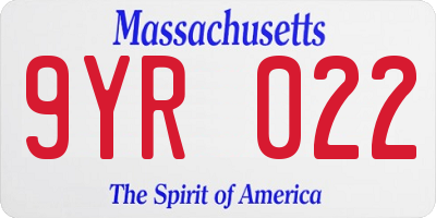 MA license plate 9YR022