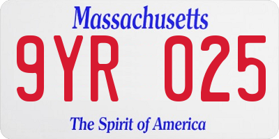 MA license plate 9YR025