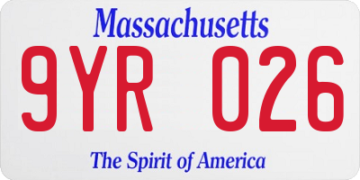 MA license plate 9YR026