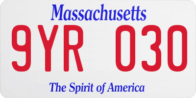 MA license plate 9YR030