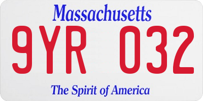 MA license plate 9YR032