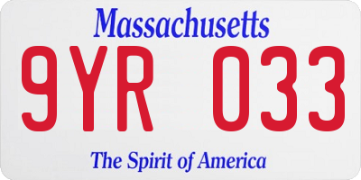 MA license plate 9YR033
