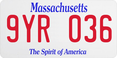 MA license plate 9YR036