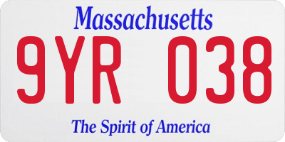 MA license plate 9YR038