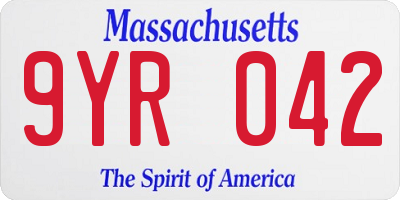 MA license plate 9YR042