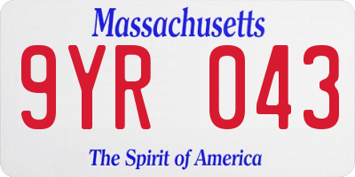 MA license plate 9YR043