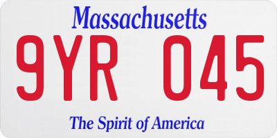 MA license plate 9YR045