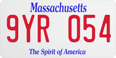 MA license plate 9YR054