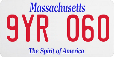 MA license plate 9YR060