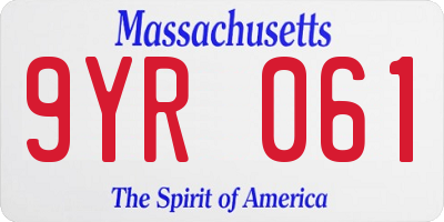 MA license plate 9YR061