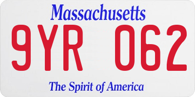 MA license plate 9YR062