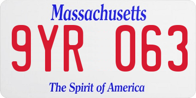 MA license plate 9YR063