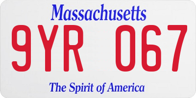 MA license plate 9YR067