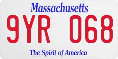 MA license plate 9YR068