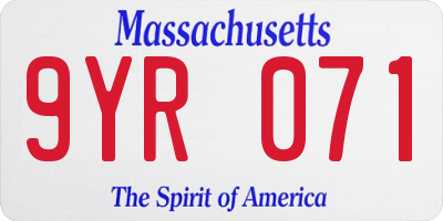 MA license plate 9YR071