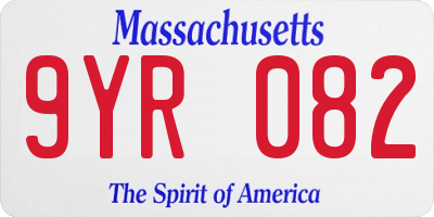 MA license plate 9YR082