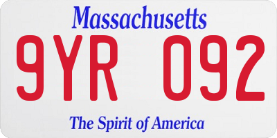 MA license plate 9YR092
