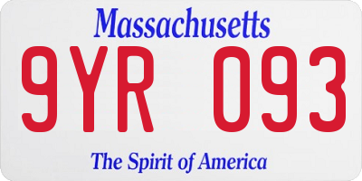 MA license plate 9YR093