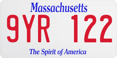 MA license plate 9YR122