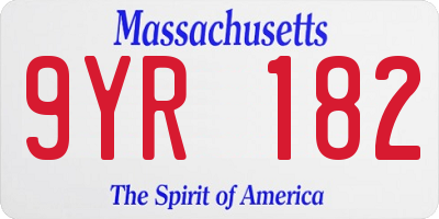 MA license plate 9YR182