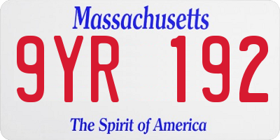 MA license plate 9YR192