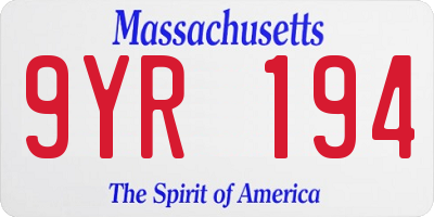 MA license plate 9YR194