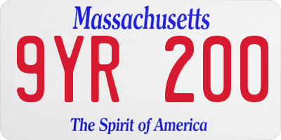 MA license plate 9YR200