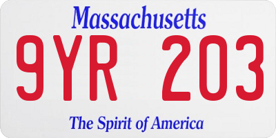 MA license plate 9YR203