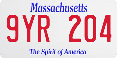 MA license plate 9YR204