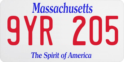 MA license plate 9YR205