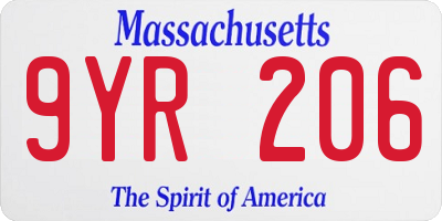 MA license plate 9YR206