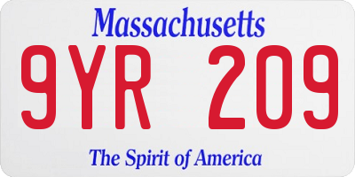 MA license plate 9YR209