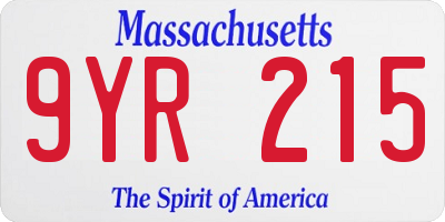 MA license plate 9YR215