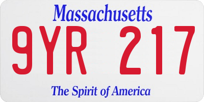 MA license plate 9YR217