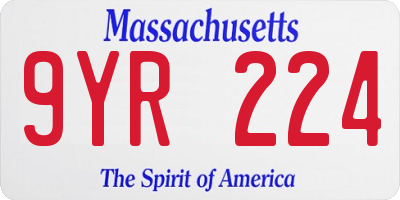 MA license plate 9YR224