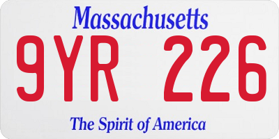 MA license plate 9YR226