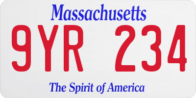 MA license plate 9YR234