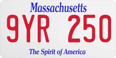 MA license plate 9YR250