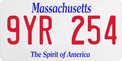 MA license plate 9YR254