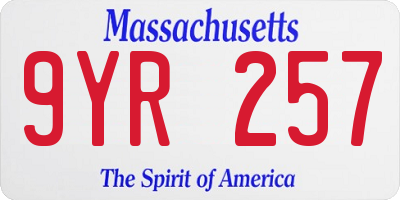 MA license plate 9YR257