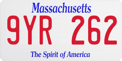 MA license plate 9YR262
