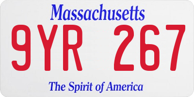 MA license plate 9YR267
