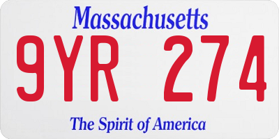MA license plate 9YR274