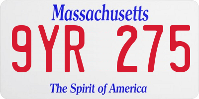 MA license plate 9YR275
