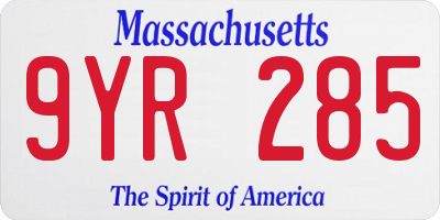 MA license plate 9YR285