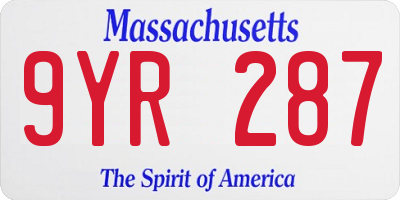 MA license plate 9YR287