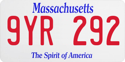 MA license plate 9YR292