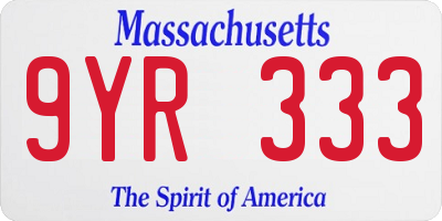 MA license plate 9YR333